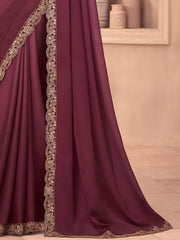 Charming Purple Embroidered Silk Wedding Wear Saree With Blouse 