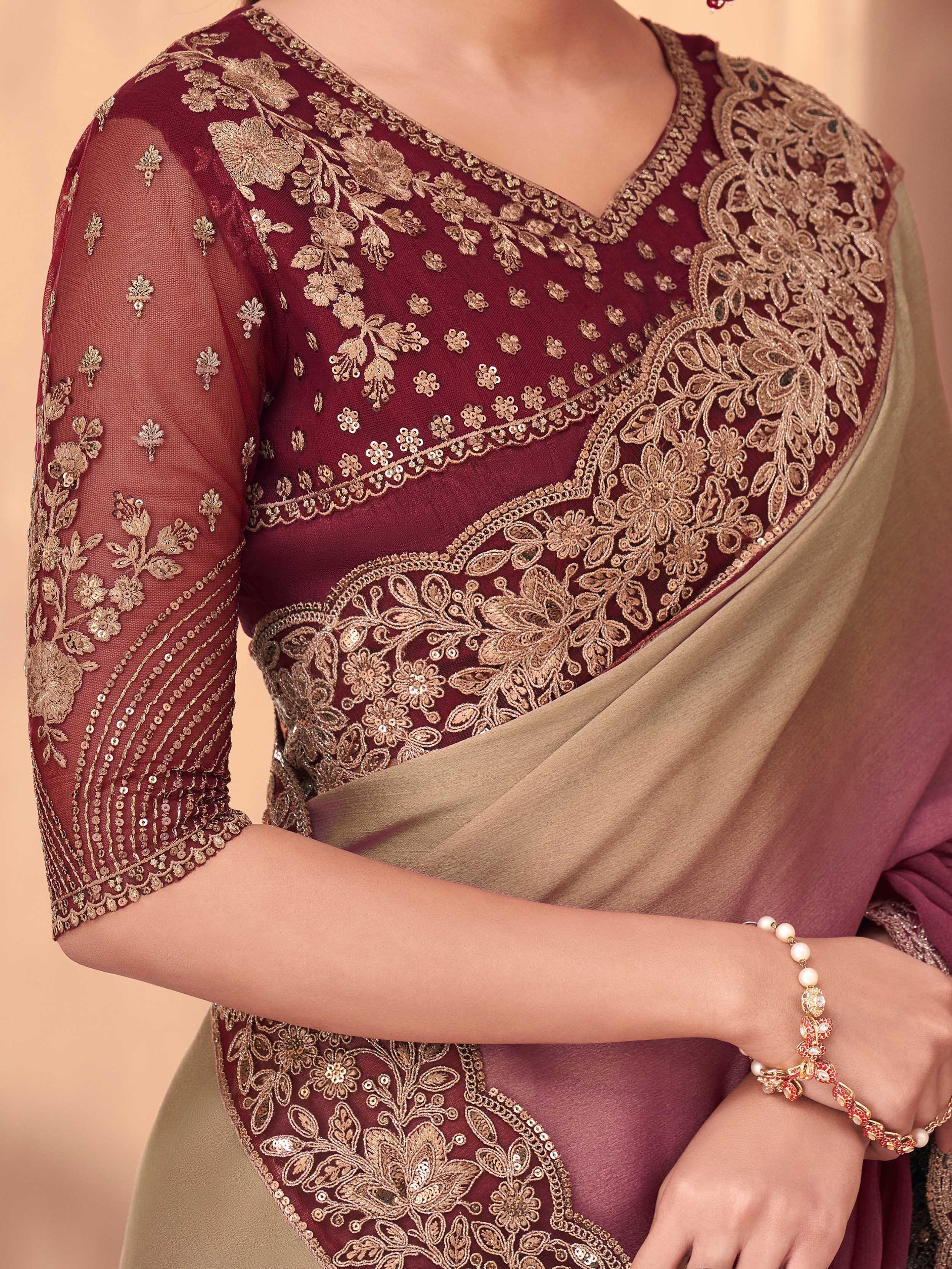 Charming Purple Embroidered Silk Wedding Wear Saree With Blouse 