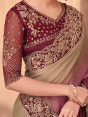 Charming Purple Embroidered Silk Wedding Wear Saree With Blouse 