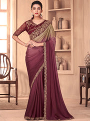 Charming Purple Embroidered Silk Wedding Wear Saree With Blouse 