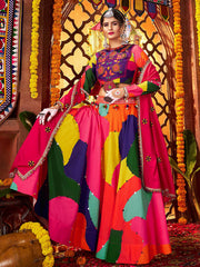 Tantalizing Multi-Color Muslin Mirror Work Navratri Wear Lehenga Choli