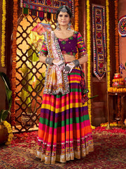 Artistic Multi-Color Muslin Thread Work Navratri Wear Lehenga Choli