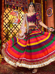 Artistic Multi-Color Muslin Thread Work Navratri Wear Lehenga Choli