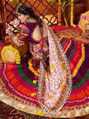 Artistic Multi-Color Muslin Thread Work Navratri Wear Lehenga Choli