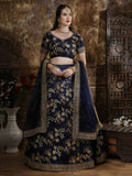 Elegant Navy Blue Silk Zari Embroidered Lehenga Choli With Dupatta
