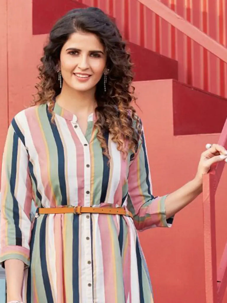 Stunning Multi-Color Digital Printed Rayon A-Line Midi Dress
