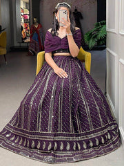 Beautiful Wine Sequins Georgette Indo-Western Crop Top Lehenga