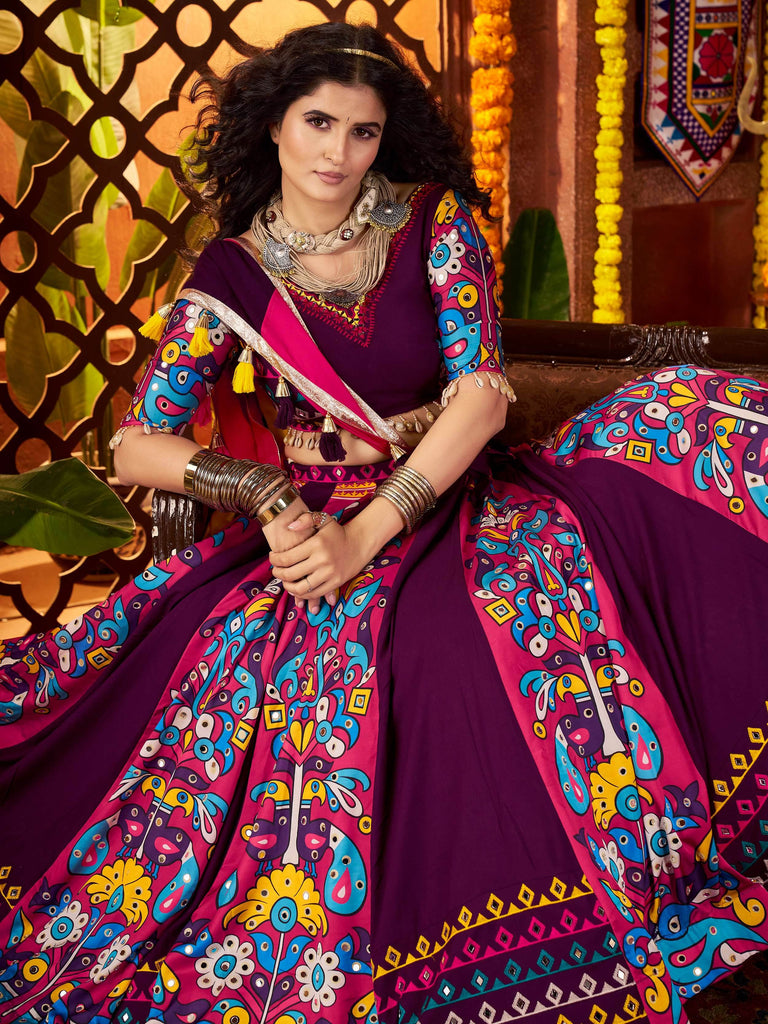 Stunning Purple Cotton Digital Printed Festival Wear Lehenga Choli