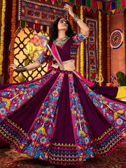 Stunning Purple Cotton Digital Printed Festival Wear Lehenga Choli