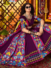 Stunning Purple Cotton Digital Printed Festival Wear Lehenga Choli