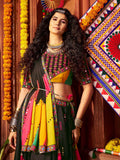 Delicate Black Gajji Silk Mirror Work Navratri Wear Lehenga Choli