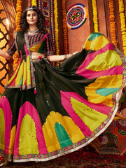 Delicate Black Gajji Silk Mirror Work Navratri Wear Lehenga Choli