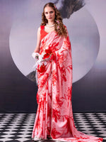 Lovable Red Digital Printed Satin Wedding Wear Saree With Blouse