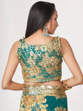 Bewitching Teal Blue Floral Printed Organza Party Wear Saree