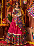 Glorious Red Cotton Embroidered Navratri Wear Lehenga Choli