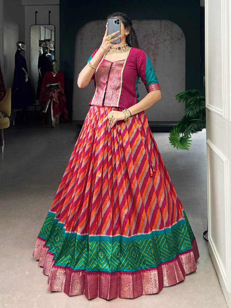 Notable Red Leheriya Printed Silk Wedding Wear Lehenga Choli