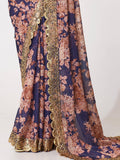 Adorable Purple Floral Printed Organza Ceremony Wear Saree