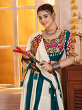 Gleaming Teal Blue Viscose Cotton Kutchi Work Navratri Lehenga Choli