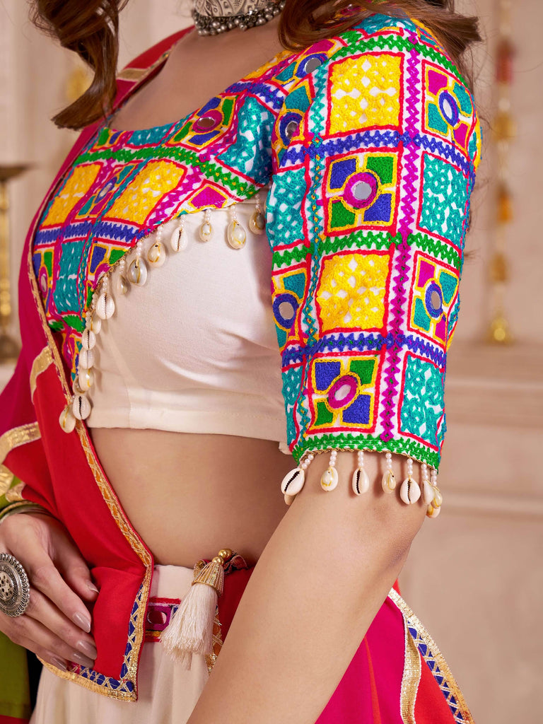 Alluring Multi-Color Cotton Embroidered Navratri Wear Lehenga Choli