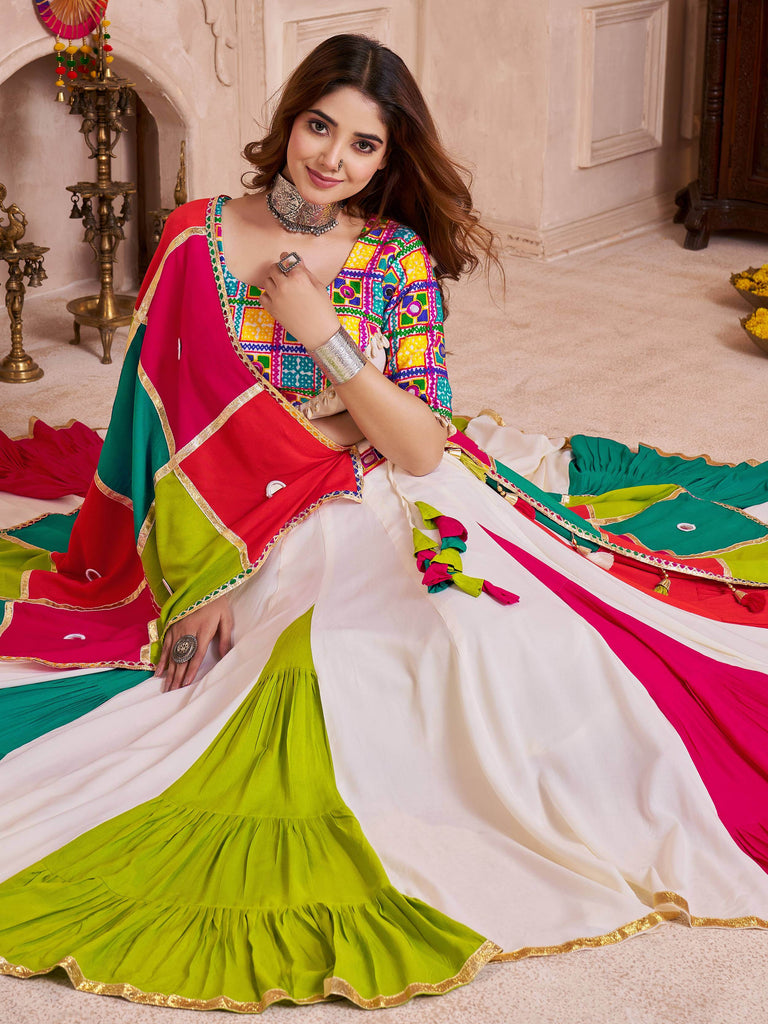 Alluring Multi-Color Cotton Embroidered Navratri Wear Lehenga Choli