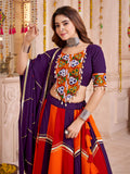 Attractive Multi-Color Cotton Mirror Work Navratri Wear Lehenga Choli