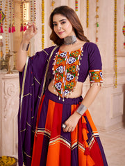 Attractive Multi-Color Cotton Mirror Work Navratri Wear Lehenga Choli