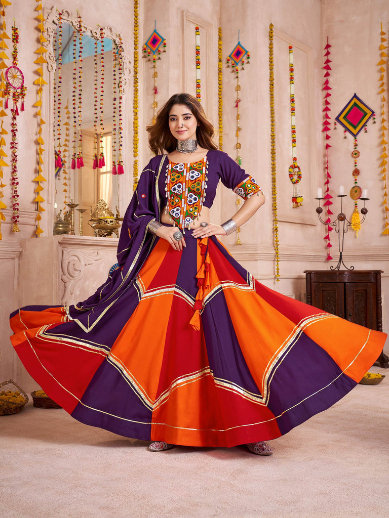 Attractive Multi-Color Cotton Mirror Work Navratri Wear Lehenga Choli
