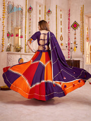 Attractive Multi-Color Cotton Mirror Work Navratri Wear Lehenga Choli