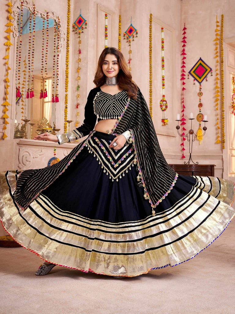 Spectacular Black Cotton Lace Work Festival Wear Lehenga Choli