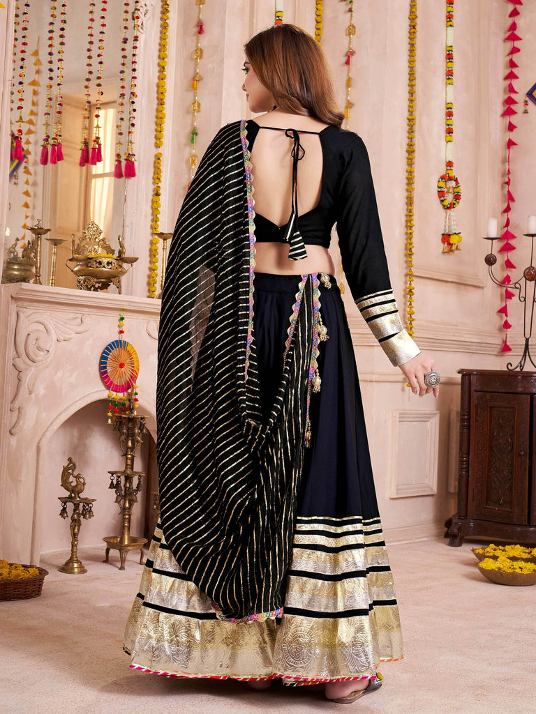 Spectacular Black Cotton Lace Work Festival Wear Lehenga Choli