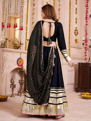 Spectacular Black Cotton Lace Work Festival Wear Lehenga Choli