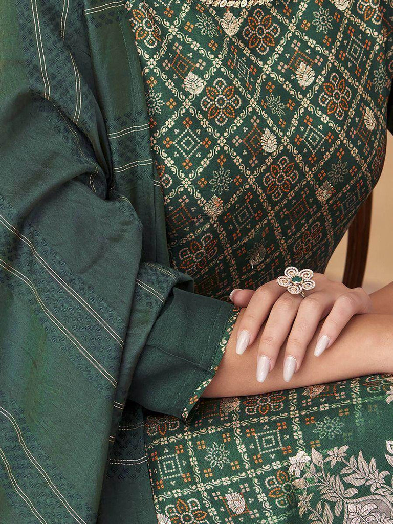 Glamourous Dark Green Embroidered Silk Festival Wear Salwar Kameez