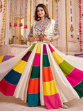 Captivating White Cotton Mirror Work Navratri Wear Lehenga Choli