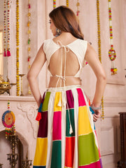 Captivating White Cotton Mirror Work Navratri Wear Lehenga Choli