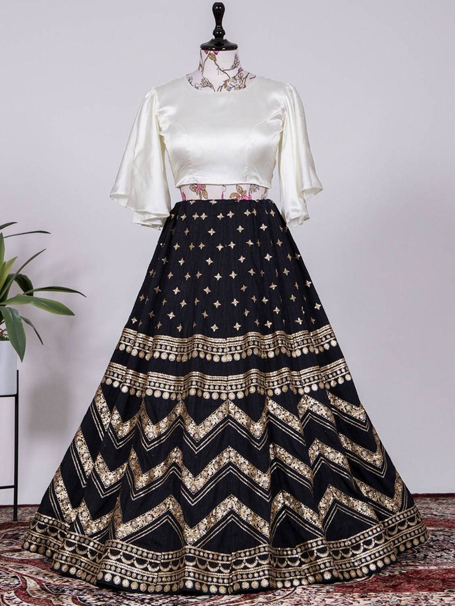 Fabulous Black Velvet Banglori Sequins Work Party Wear Lehenga