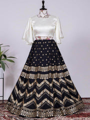 Fabulous Black Velvet Banglori Sequins Work Party Wear Lehenga