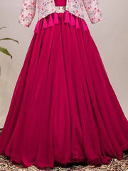 Tropical Pink Plain Georgette Indo-Western Lehenga Choli With Koti