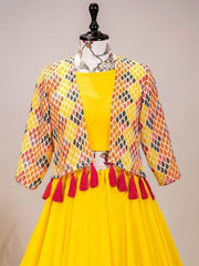 Enchanting Yellow Plain Georgette Indo-Western Lehenga Choli With Koti
