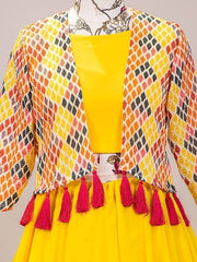 Enchanting Yellow Plain Georgette Indo-Western Lehenga Choli With Koti