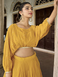 Beautiful Yellow Embroidered Georgette Haldi Wear Crop Top Lehenga