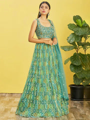 Rocking Green Mirror Work Organza Mehendi Wear Lehenga Choli