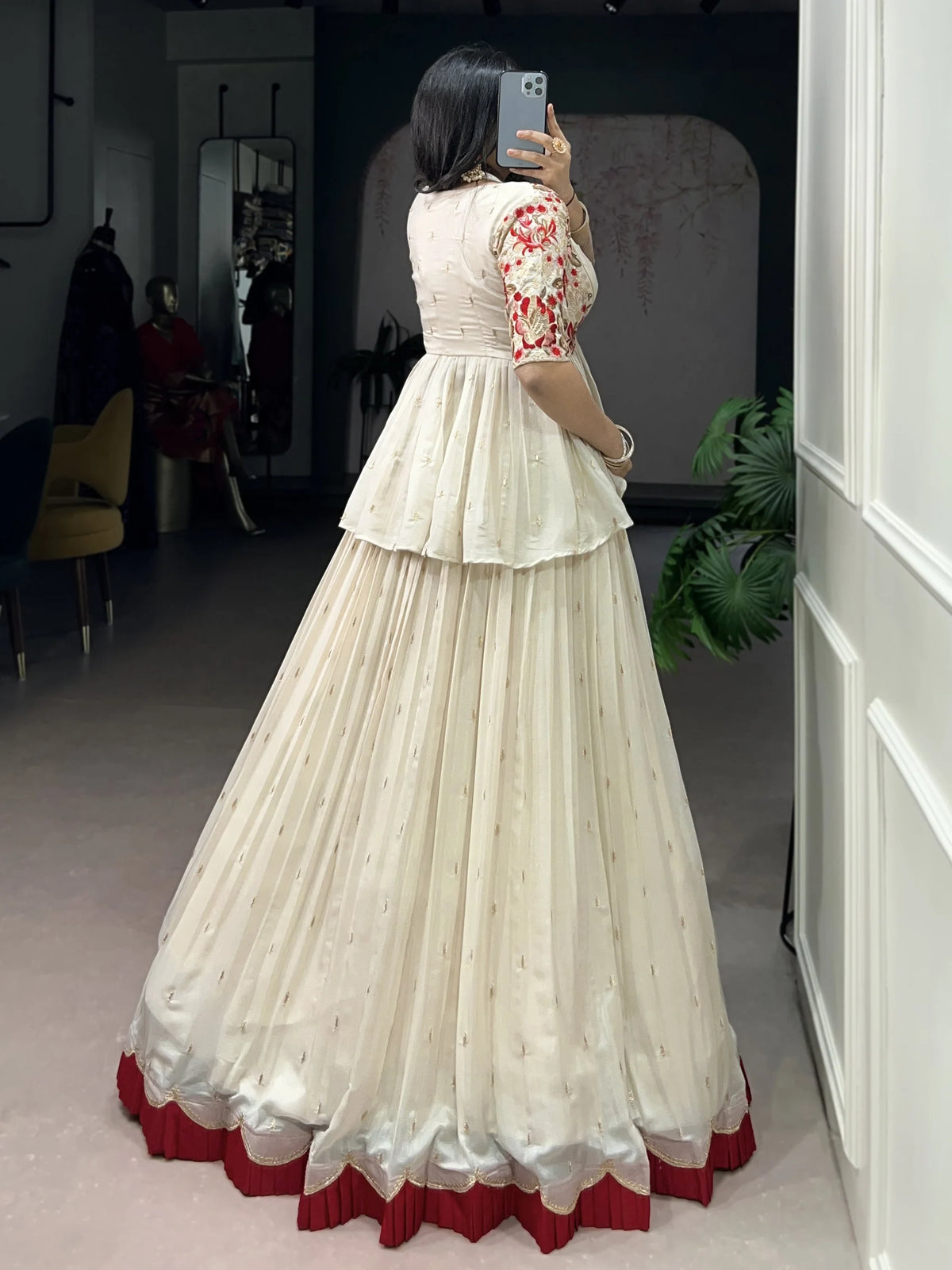 Graceful Off-White Silk Festive Wear Lehenga Choli With Peplum Koti
