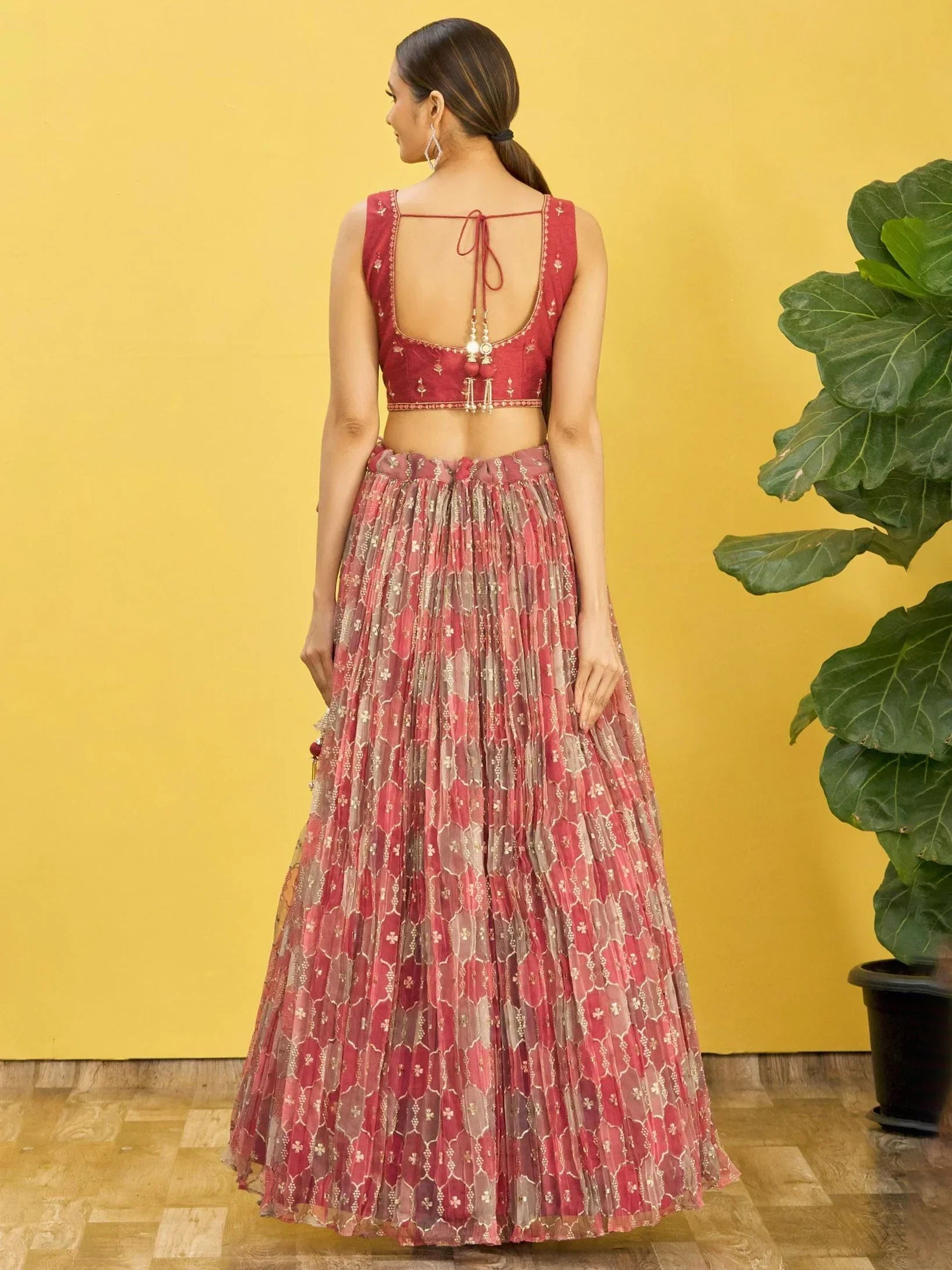 Elegance Brown Mirror Work Organza Festival Wear Lehenga Choli
