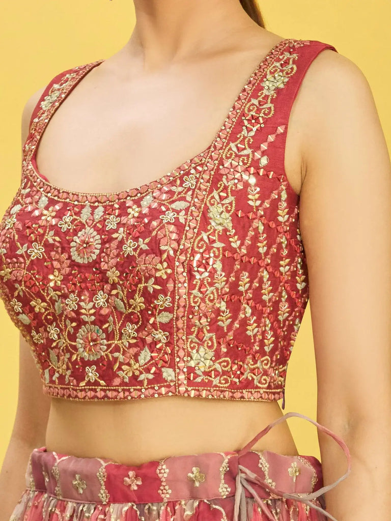 Elegance Brown Mirror Work Organza Festival Wear Lehenga Choli