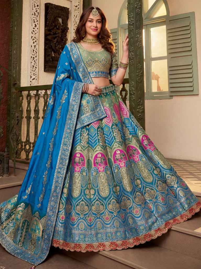 Glamorous Blue Zari Weaving Silk Wedding Wear Lehenga Choli