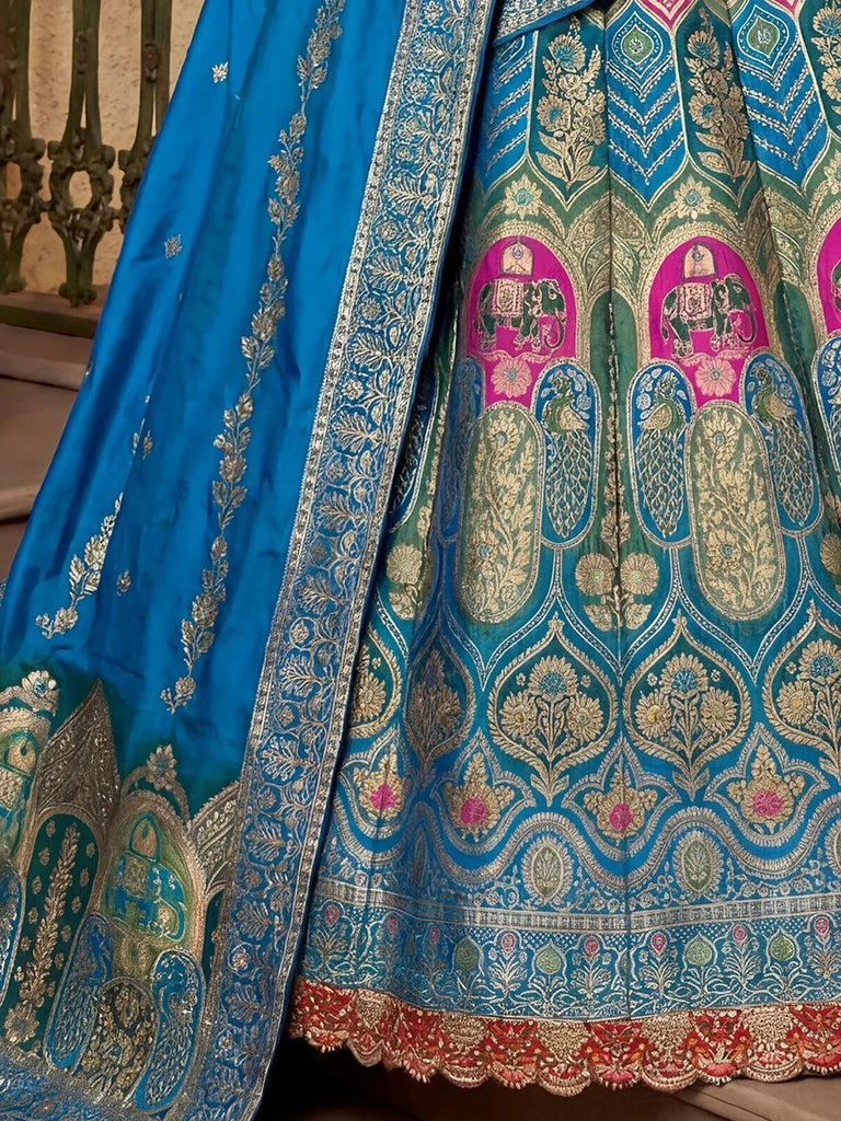 Glamorous Blue Zari Weaving Silk Wedding Wear Lehenga Choli
