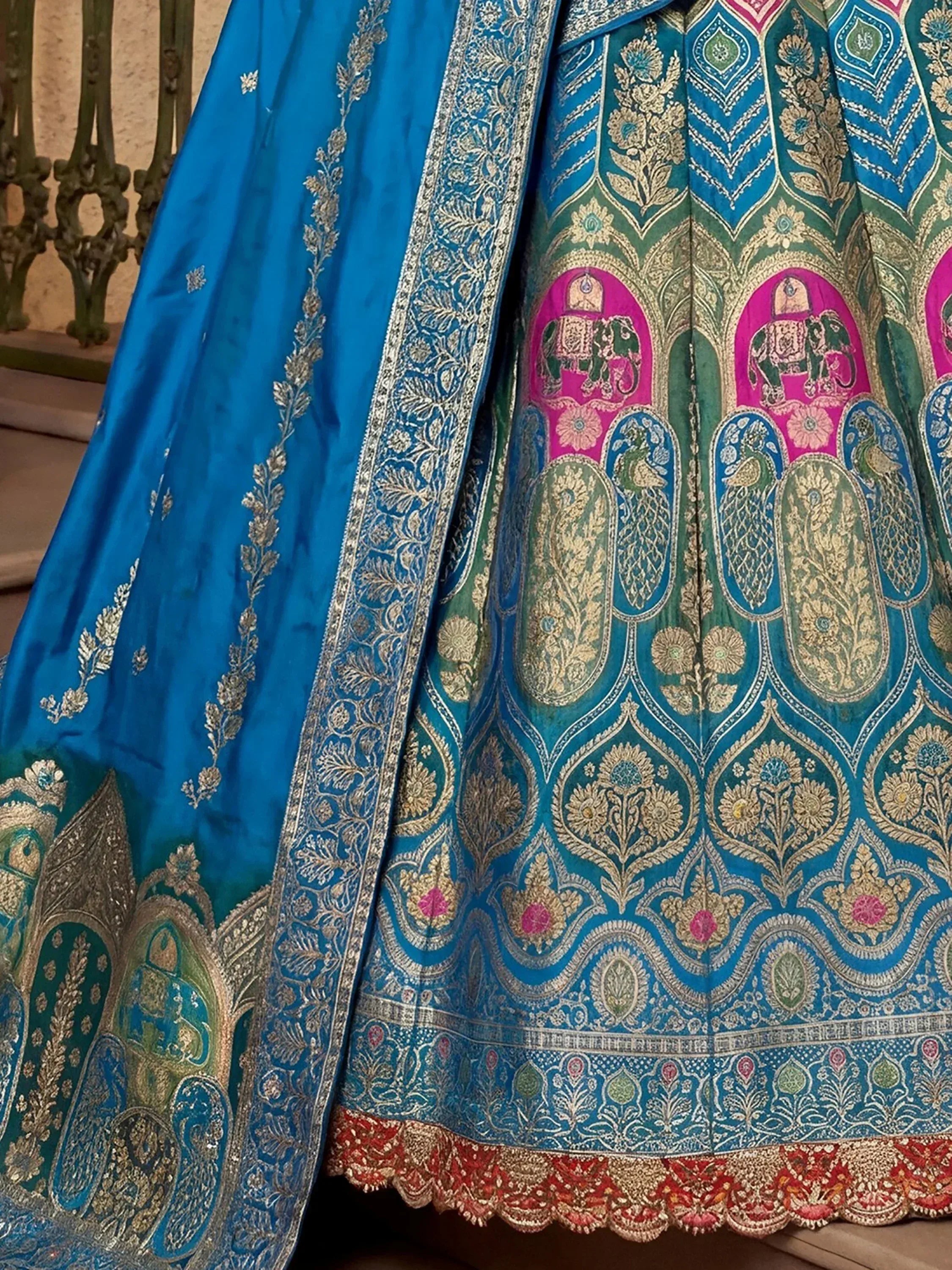 Glamorous Blue Zari Weaving Silk Wedding Wear Lehenga Choli