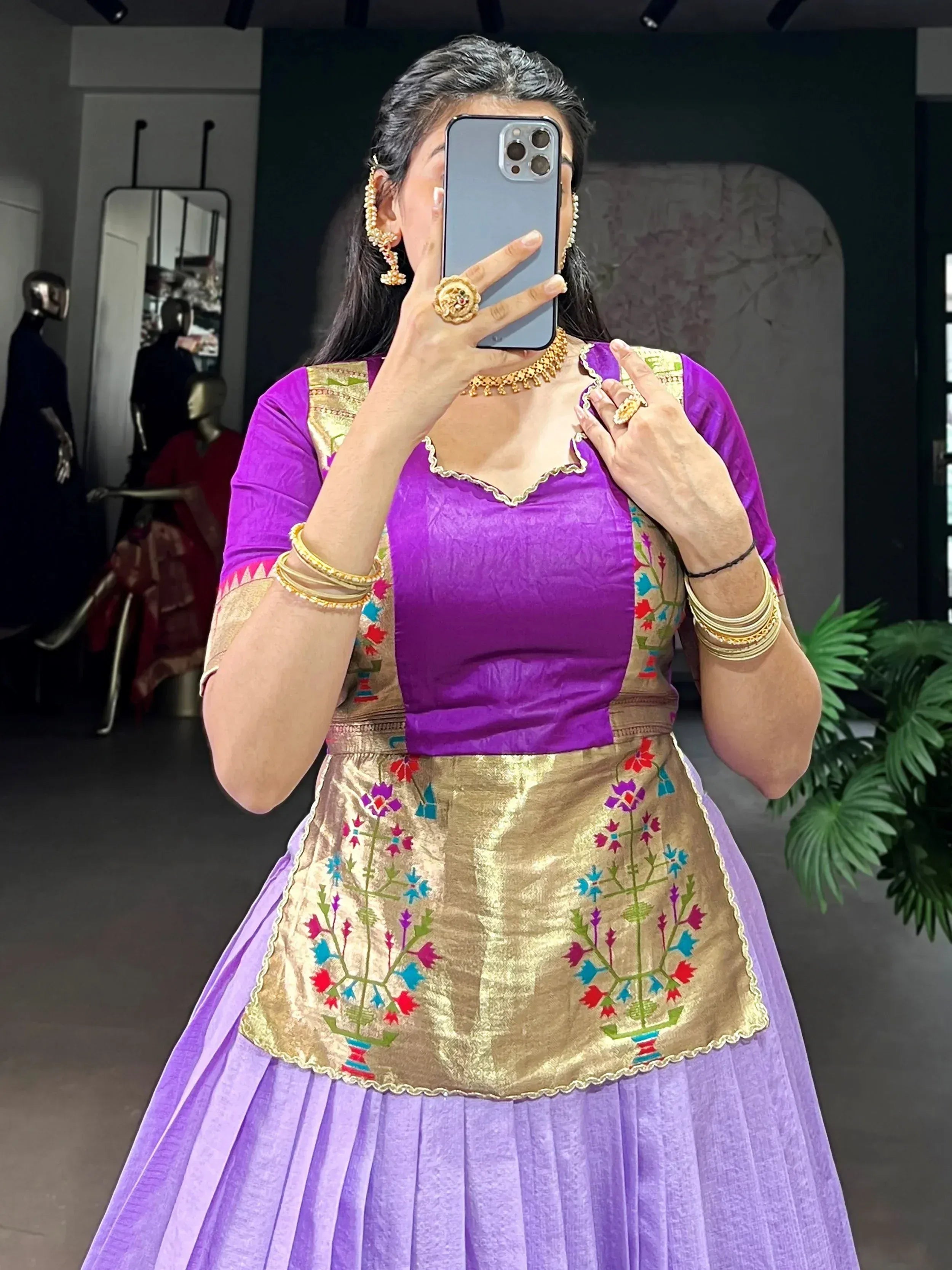 Enchanting Lavender Zari Weaving Silk Festive Wear Crop Top Lehenga 