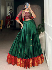 Amazing Green Zari Weaving Cotton Wedding Wear Lehenga Choli With Koti