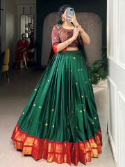 Amazing Green Zari Weaving Cotton Wedding Wear Lehenga Choli With Koti